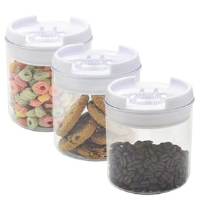 3 Potes Hermético Acrílico Tampa Com Trava Vedação 400Ml