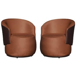 Kit 02 Poltronas Orgânico Design Confortável Beatriz Tecido Veludo Com Composê em Corino Marrom