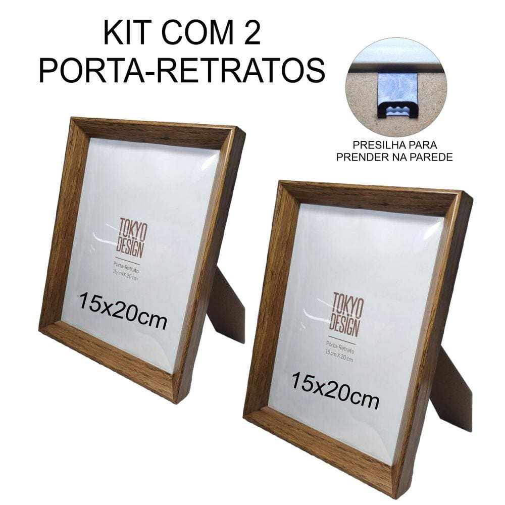 Kit 2 Porta Retrato 15x20cm Madeira Moldura de Parede Foto
