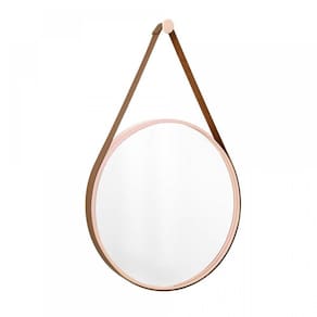Espelho Decorativo Adnet Rosa Alça Corino Café 60Cm Redondo