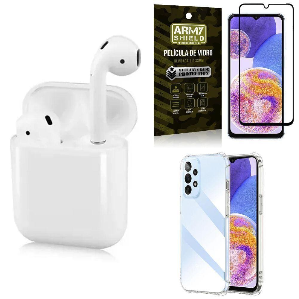 Capa Samsung A23 4G +Fone Ouvido Sem Fio Ly122 + Película 3D