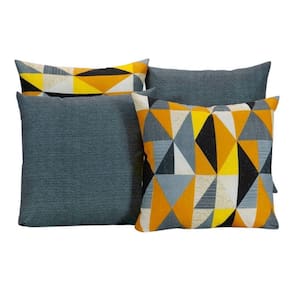 Kit 4 Almofadas Para Sofá Cinza Com Geométrico Amarelo