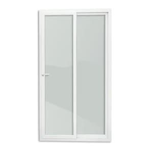Porta de PVC de Correr 210x200cm Com 2 Folhas e Vidro liso Temperado Com Cremona ITEC Brimak Branco