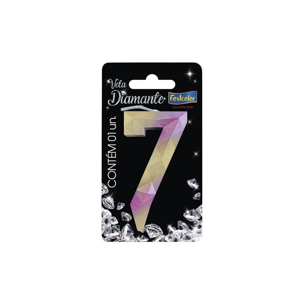 Vela de Aniversário Diamante Rosa e Dourada