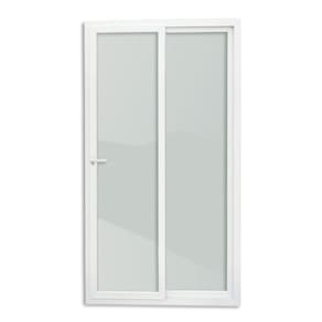 Porta de PVC de Correr 210x120cm Com 2 Folhas e Vidro liso Temperado Com Cremona ITEC Brimak Branco
