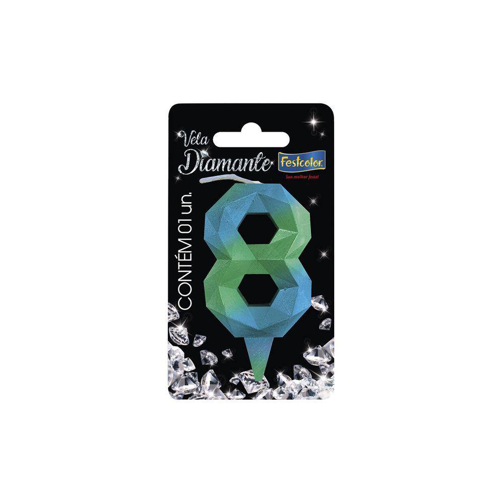 Vela de Aniversário Diamante Verde e Azul