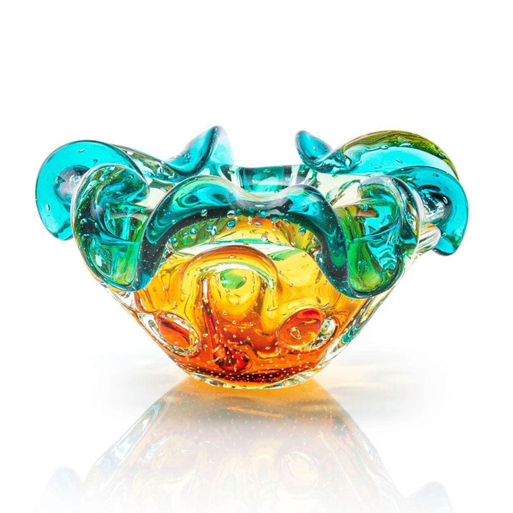 Centro De Mesa Em Cristal Murano Verde E Âmbar São Marcos