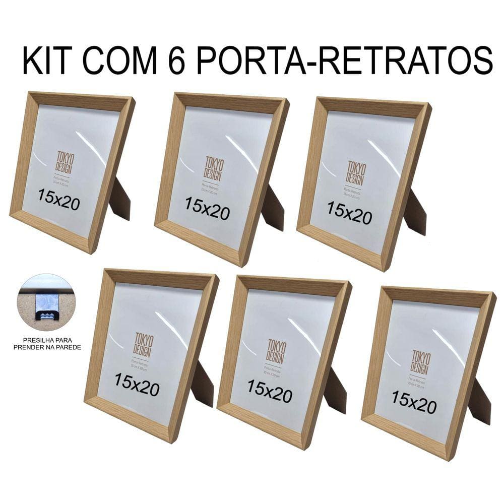 Kit 6 Porta Retrato Madeira 15x20 Quadro de Fotos Decoração