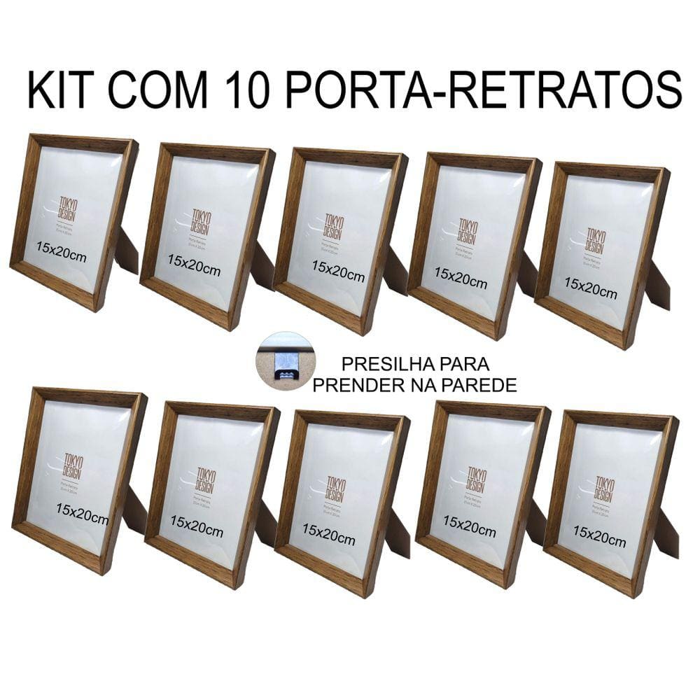 Kit 10 Porta Retrato Madeira 15x20 Moldura Foto Memoria Sala