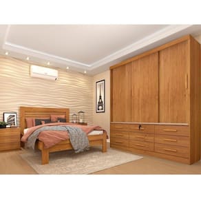 Quarto Completo Guarda Roupa 3 Portas Cama Casal e Mesa de Cabeceira Chicago Tcil Móveis Cinamomo