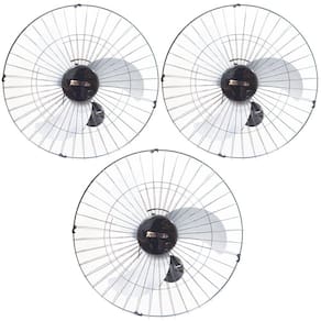Kit 3 Ventiladores Parede 60cm 200W Industrial Turbo Turbão 3 Pás Bivolt 110V 220V Preto Vitalex