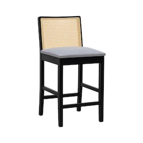 Banqueta Média Pérola Madeira Maciça com Telinha c/ 62cm Altura - Preto