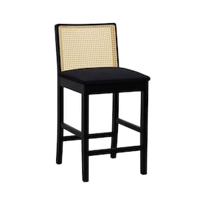 Banqueta Média Pérola Madeira Maciça com Telinha c/ 62cm Altura - Preto