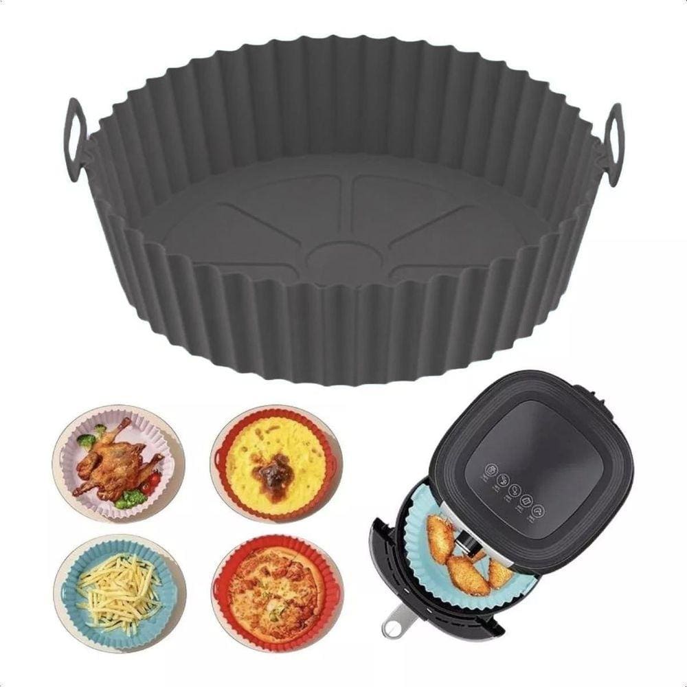 Cesto Forma Silicone Airfryer 20Cm Antiaderente - Cinza