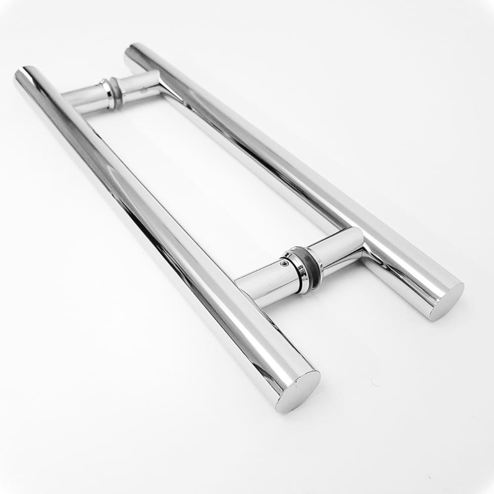 Puxador H Tubular em Inox Duplo Para Porta De Madeira Ferro Vidro Mdf 40cm Cromado
