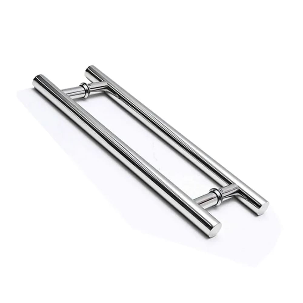 Puxador H Tubular Inox Duplo Para Porta De Madeira Vidro Ferro MDF 30cm Cromado