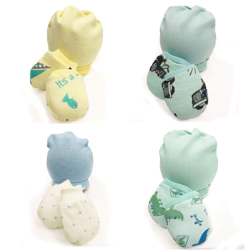 Luva e Touca Bebe 2 Unidades Estampadas Menino Algodao