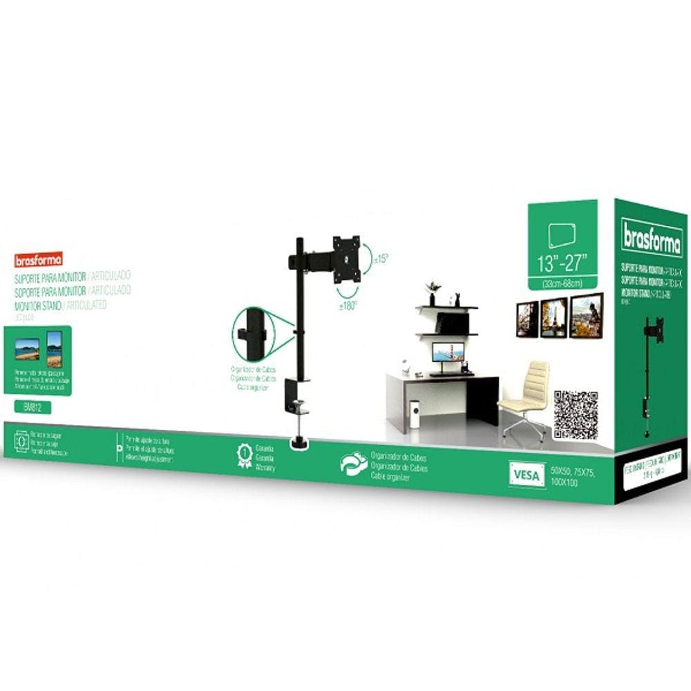 Suporte de Mesa para Monitor Articulado Ajuste de Altura BM812 Brasforma