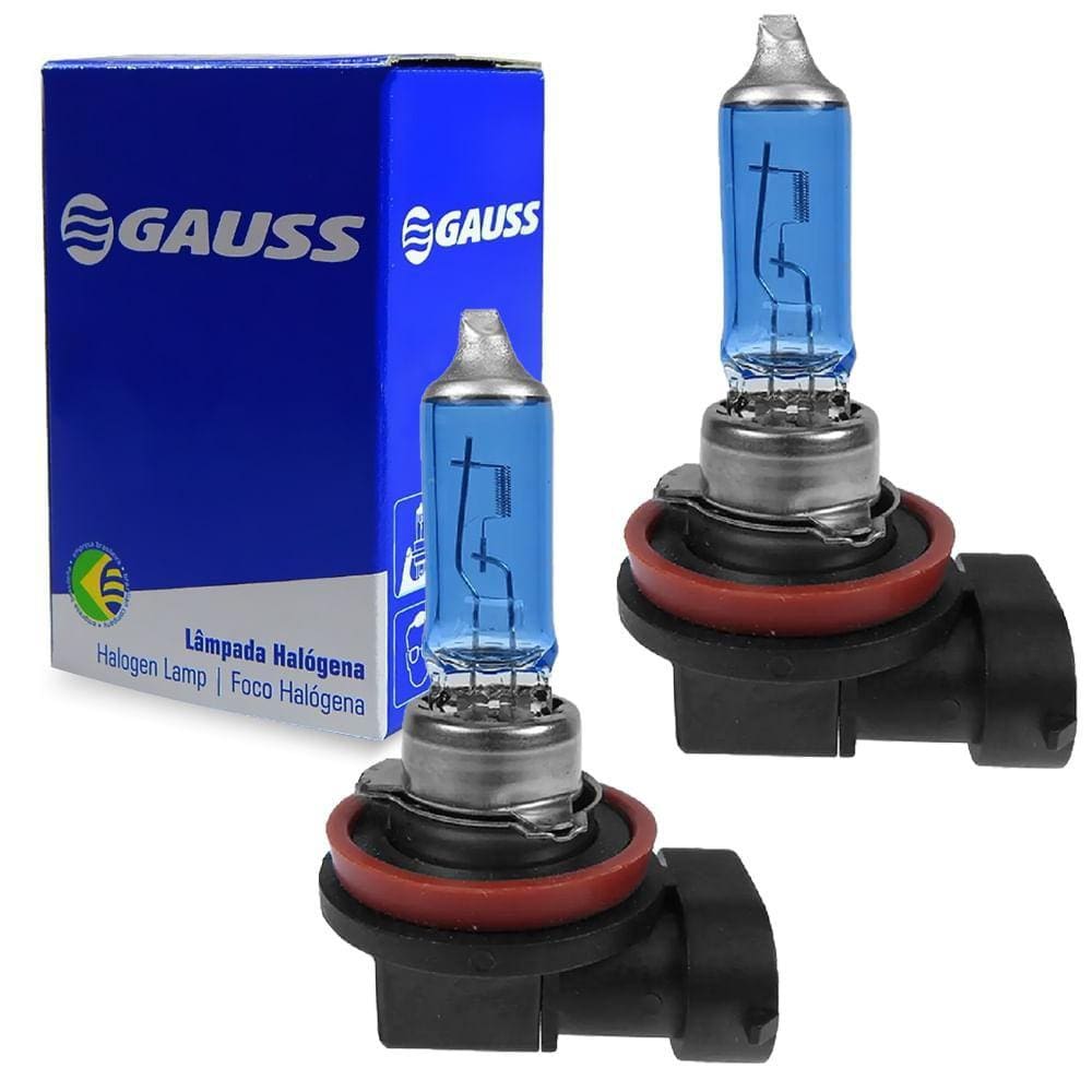 Par Lâmpadas Gauss Halógena Azul 55W 12V H11 PGJ19-2 Farol