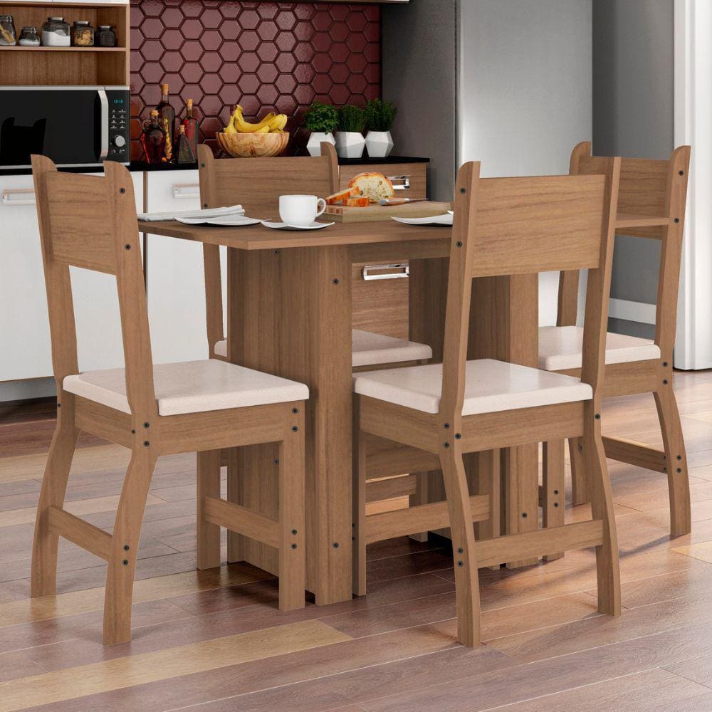 Conjunto Mesa De Jantar 4 Lugares Milano Branco Com Savana