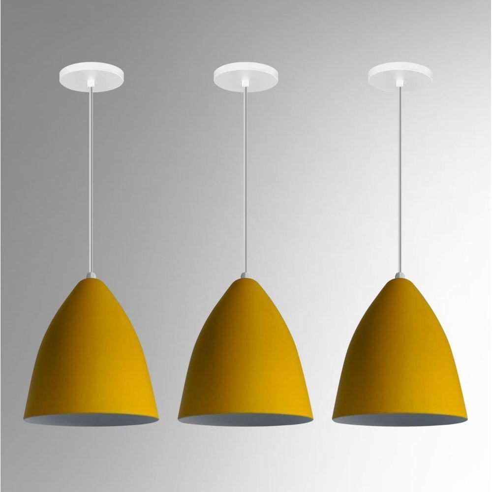 Kit 3 Lustres Pendentes Estilo Vegas Vintage Amarelo Com Branco