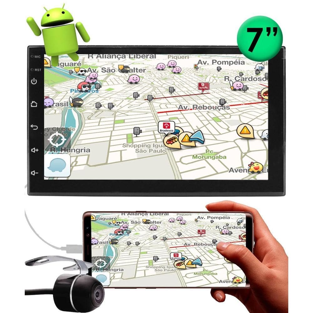 Multimídia H-Tech 2 Din Android Ht-7023Ca Espelhamento Gps