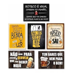 Kit 6 Placas Decorativas Frases Engraçadas De Boteco - Bar