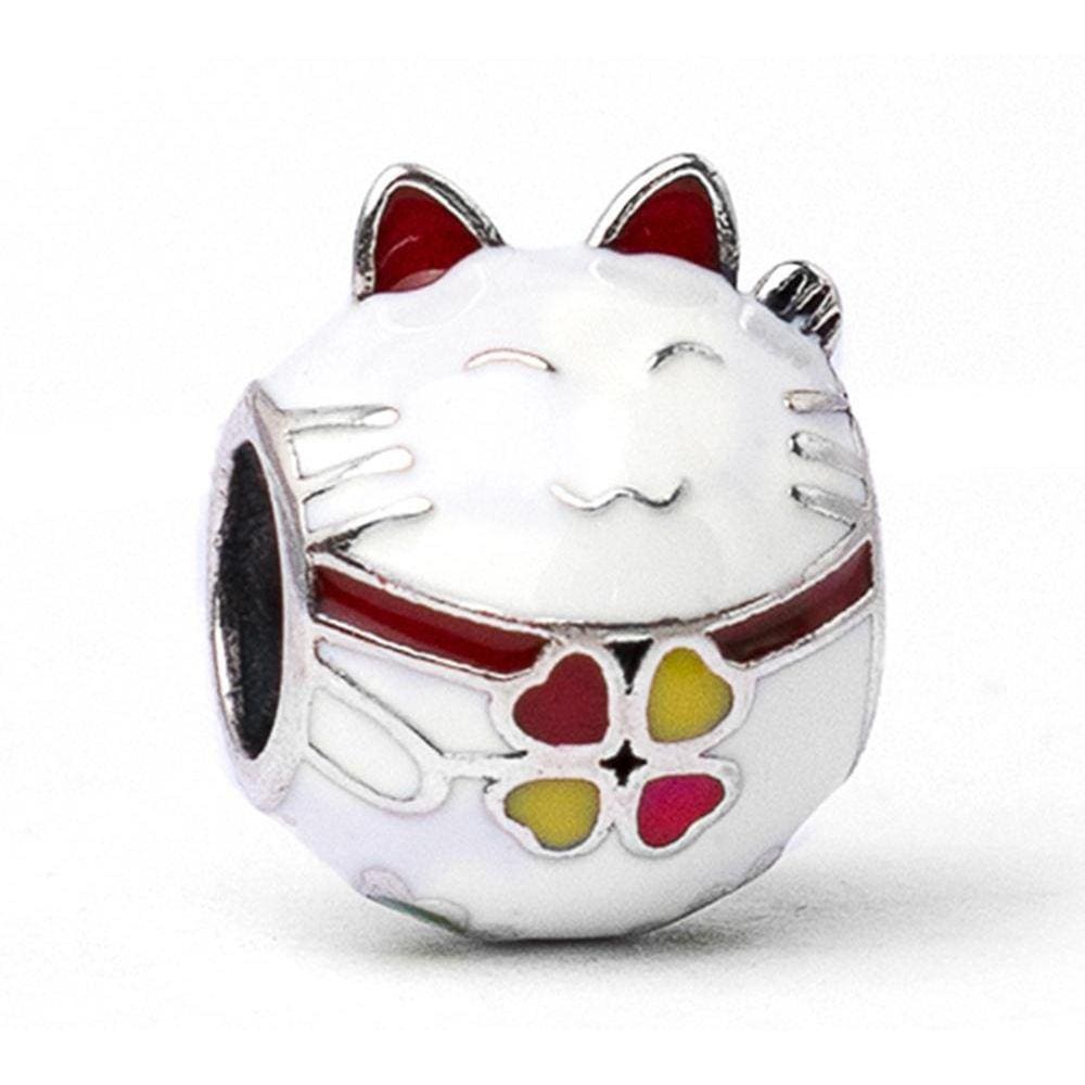 Berloque Charm Separador Gato Da Sorte Maneki Neko Prata 925