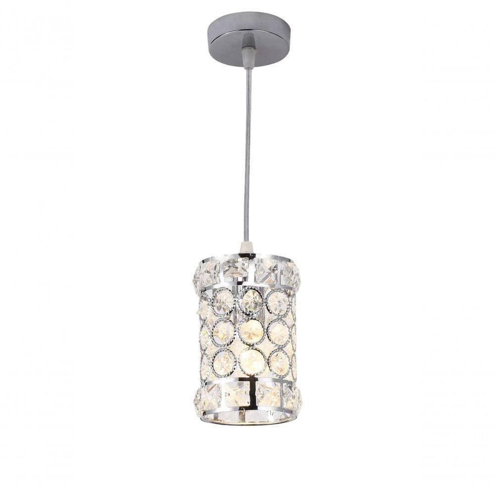 Pendente 10×15×150Cm Metal Cromado Ou Rosé E Cristal 1 Lâmpada E14 Bivolt Sindora Única Único