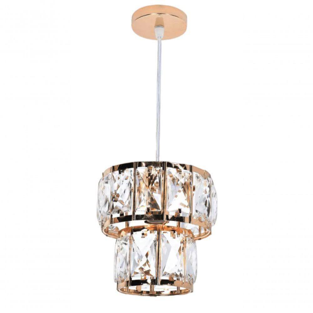 Pendente 14X14X150Cm Metal Dourado E Cristal Transparente 1 Lâmpada E14 Bivolt Sindora Única Único
