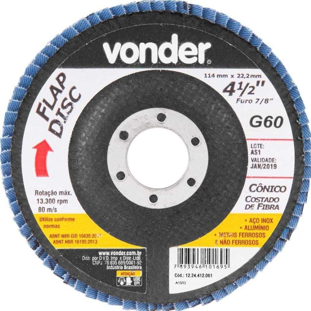 Flap Disc 4.1/2" G60 Costado Fibra Cônico P/ Aço Carb E Inox