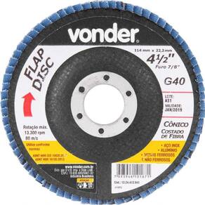 Flap Disc 4.1/2" G40 Costado Fibra Cônico P/ Aço Carb E Inox
