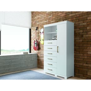 Cômoda 6 Gavetas 1 Porta 2 Nichos e Pés Marabá Branco