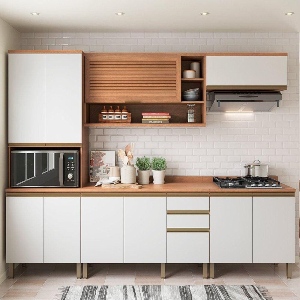 Cozinha Completa Armário e Balcão Macadâmia Freijó/Branco
