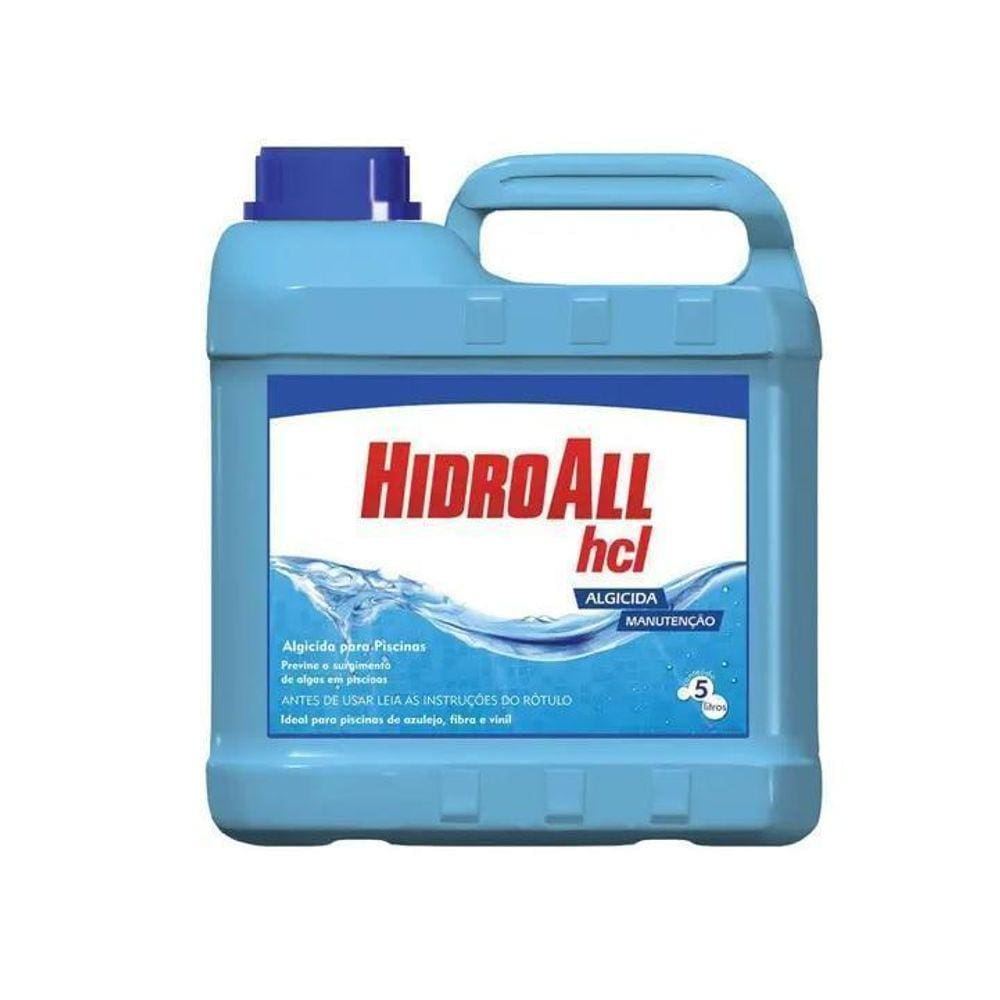 Kit 2 Algicida Manutenção Hcl Hidroall 5L Tampa Azul