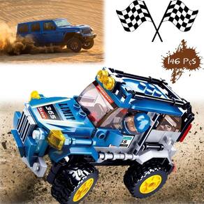 Bloco De Montar Carrinho Aventura Off-Road Azul 146 Peças