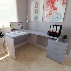 Mesa Auxiliar com Gaveteiro Pedestal Pasta Suspensa e 2 Gavetas Natus Bramov Móveis Branco/Cinza
