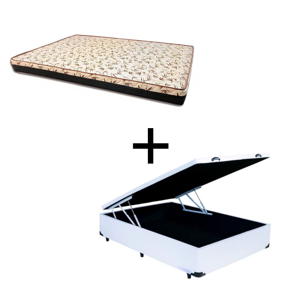 Cama Baú Box 128 Viúva Tecido Sintético Branco Com Colchão Praia Bello Box - D28 Amarelo 58x128x188