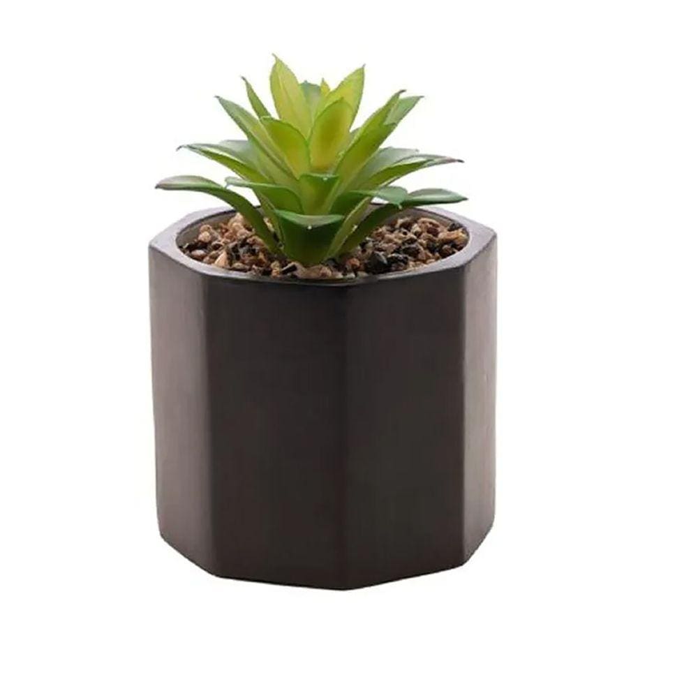 Cachepot de Cimento C/Suculenta Geometrico Preto 7,5cm 61571 - Wolff