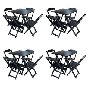 Kit 4 Conjuntos De Mesa Dobravel 60X60 Em Madeira Padrão Com 4 Cadeiras - Preto - Preto
