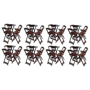 Kit 8 Jogos De Mesa Bistrô De Madeira Com 4 Cadeiras Dobravel Imbuia - Marrom