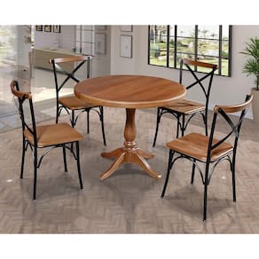 Mesa Jantar Redonda 80Cm Madalena 4 Cadeiras Paris Base Alumínio Castanho - Marrom