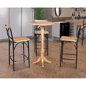 Conjunto Bistrô Industrial Mesa Com 3 Banquetas Alta Paris - Natural - Marrom