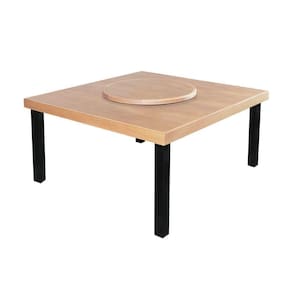 Mesa De Jantar Indústrial Sophia 1,50M Quadrada Com Prato Giratório Base Alumínio - Natural - Bege
