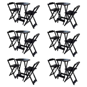 Kit 6 Jogos De Mesa Bistrô De Madeira Com 2 Cadeiras Dobravel Preto - Preto
