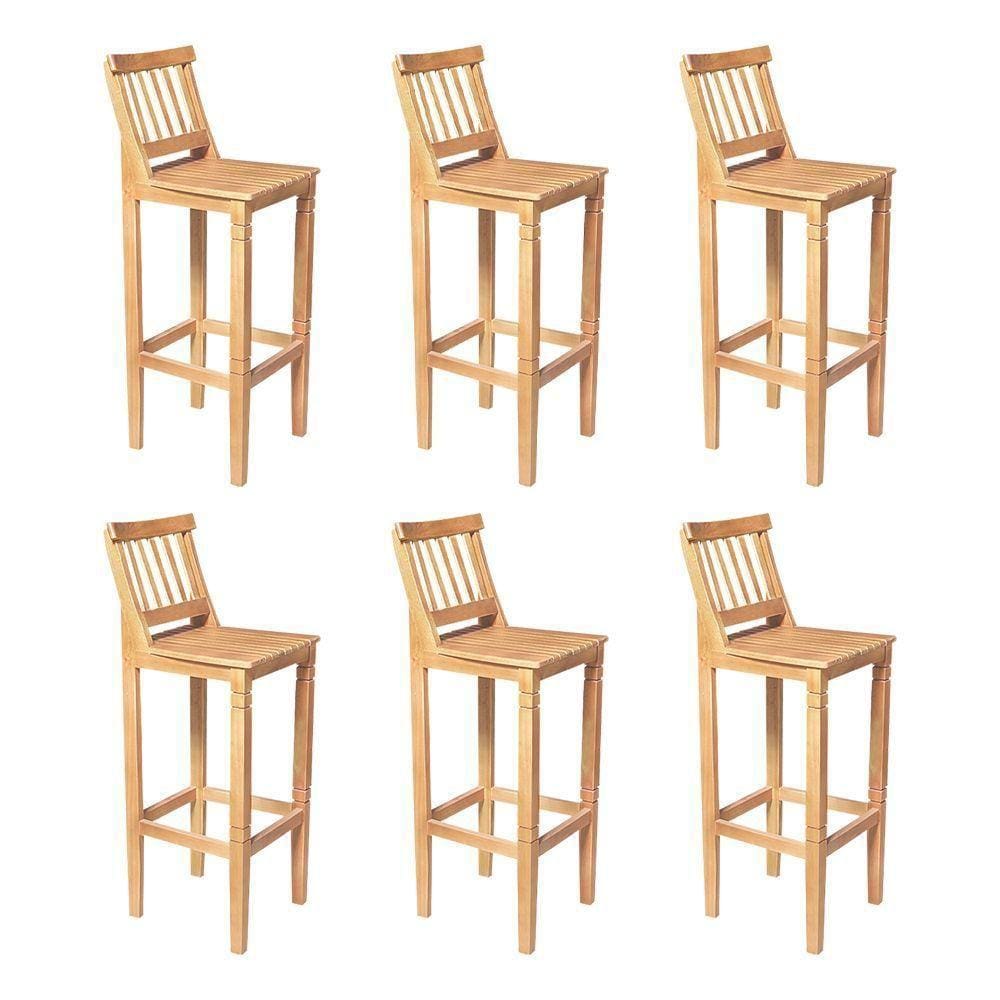 Kit 6 Banquetas Alta De Ripada Com Encosto Confort - Natural - Bege
