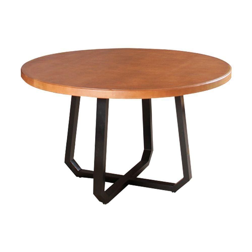 Mesa De Jantar Industrial Clarisse Redonda 1,30M Base Alumínio - Tampo Castanho - Marrom