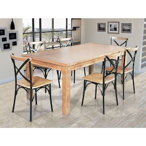 Mesa Jantar Retangular Aurora 160X80 Com 6 Cadeiras Paris Base Alumínio - Natural - Marrom