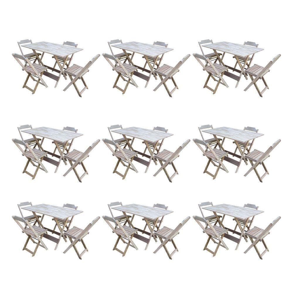 Kit 9 Conjuntos De Mesa Dobravel Com 4 Cadeiras De Madeira 120X70 Para Restaurante E Bar - Sem Pintu