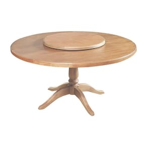 Mesa De Jantar Redonda 1,60M Com Prato Giratório Amélia - Natural - Bege